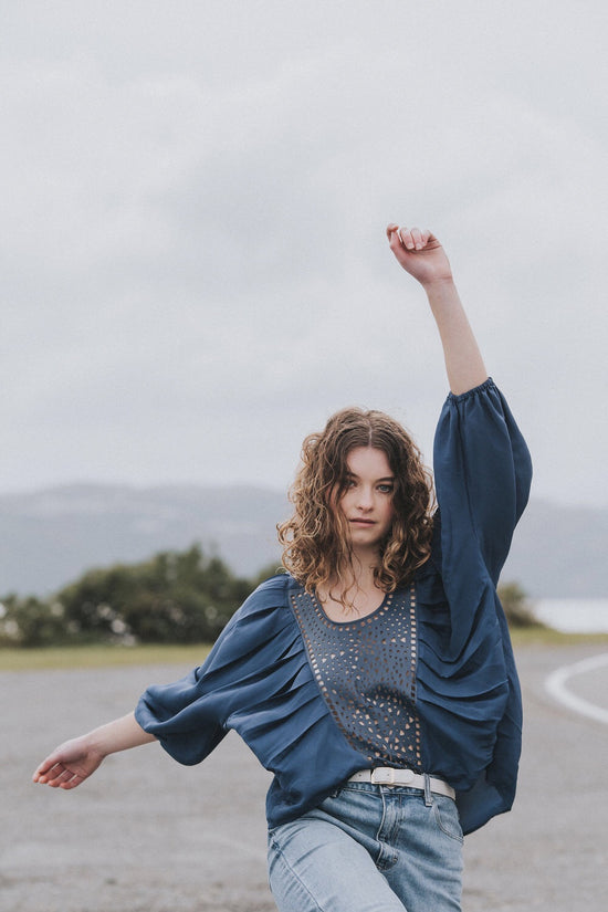 Image Title Pathways - Silk Leather Lace Top